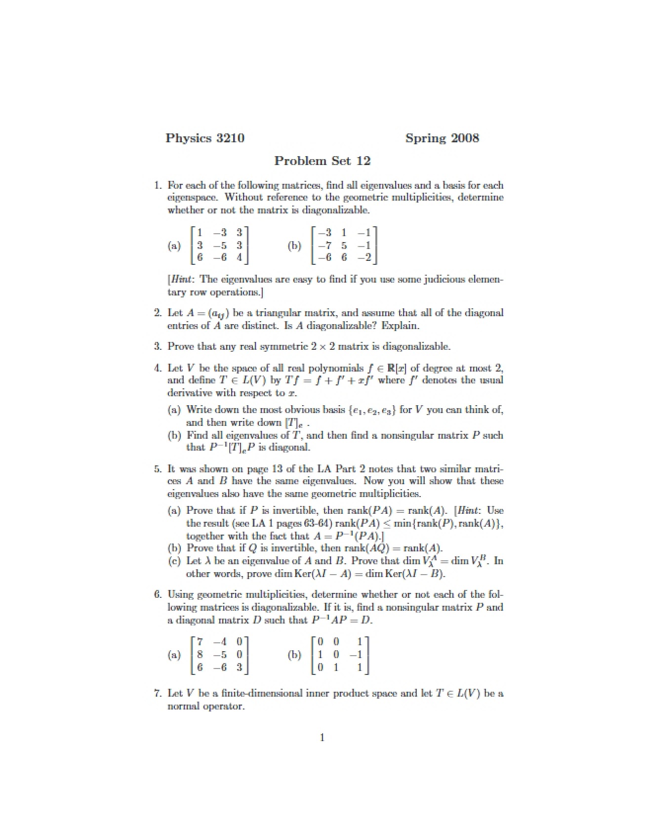 Twelfth Problem Set