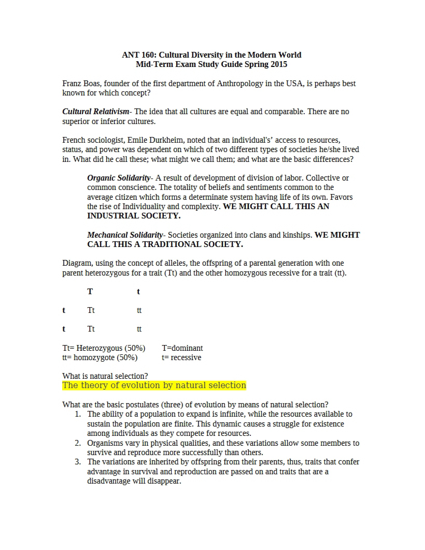 Study Guide for Midterm