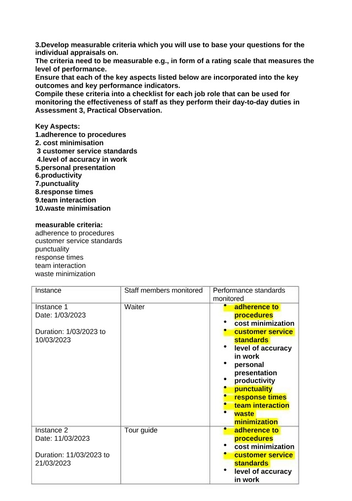 Criteria for Individual Appraisals