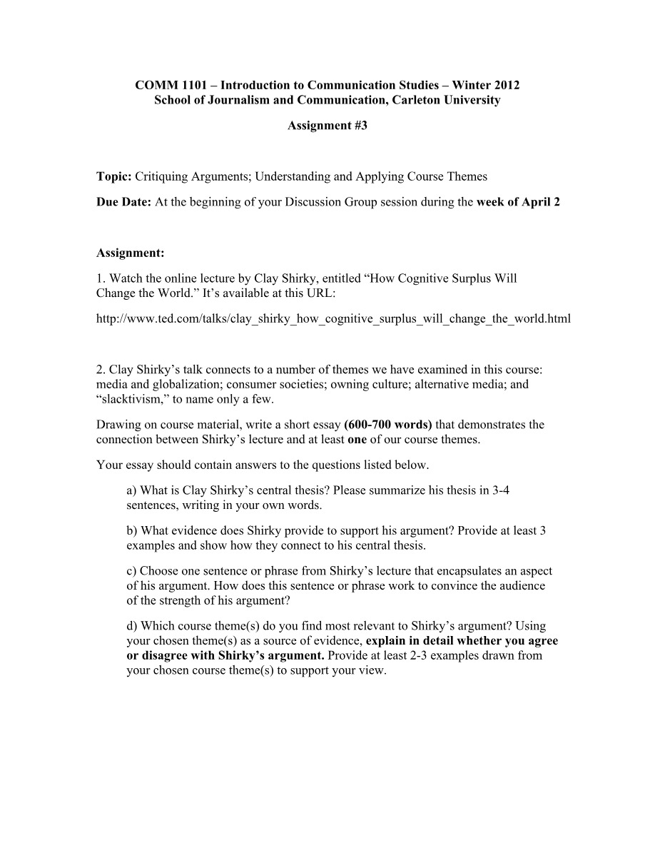Assignment #3 for COMM 1101