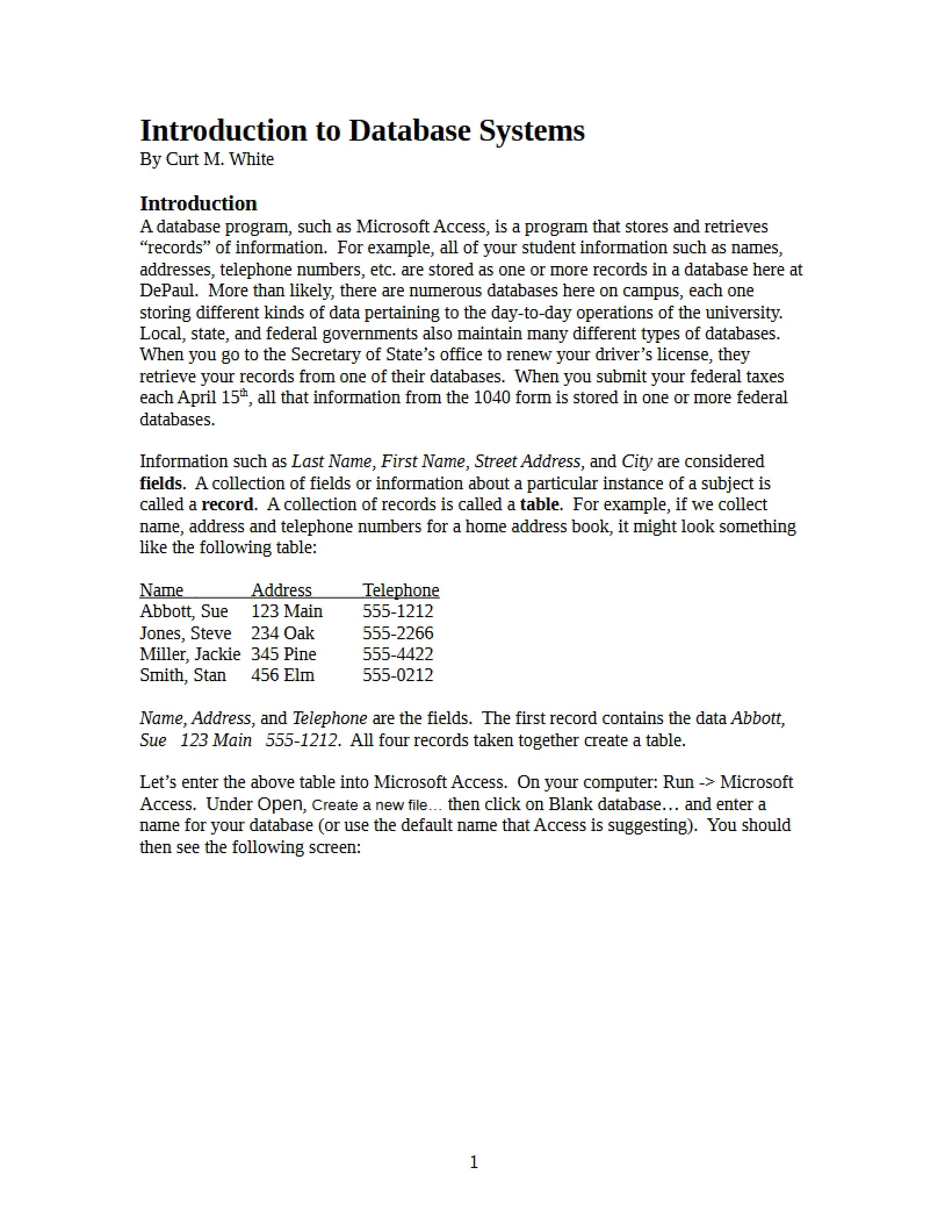Database Systems Intro