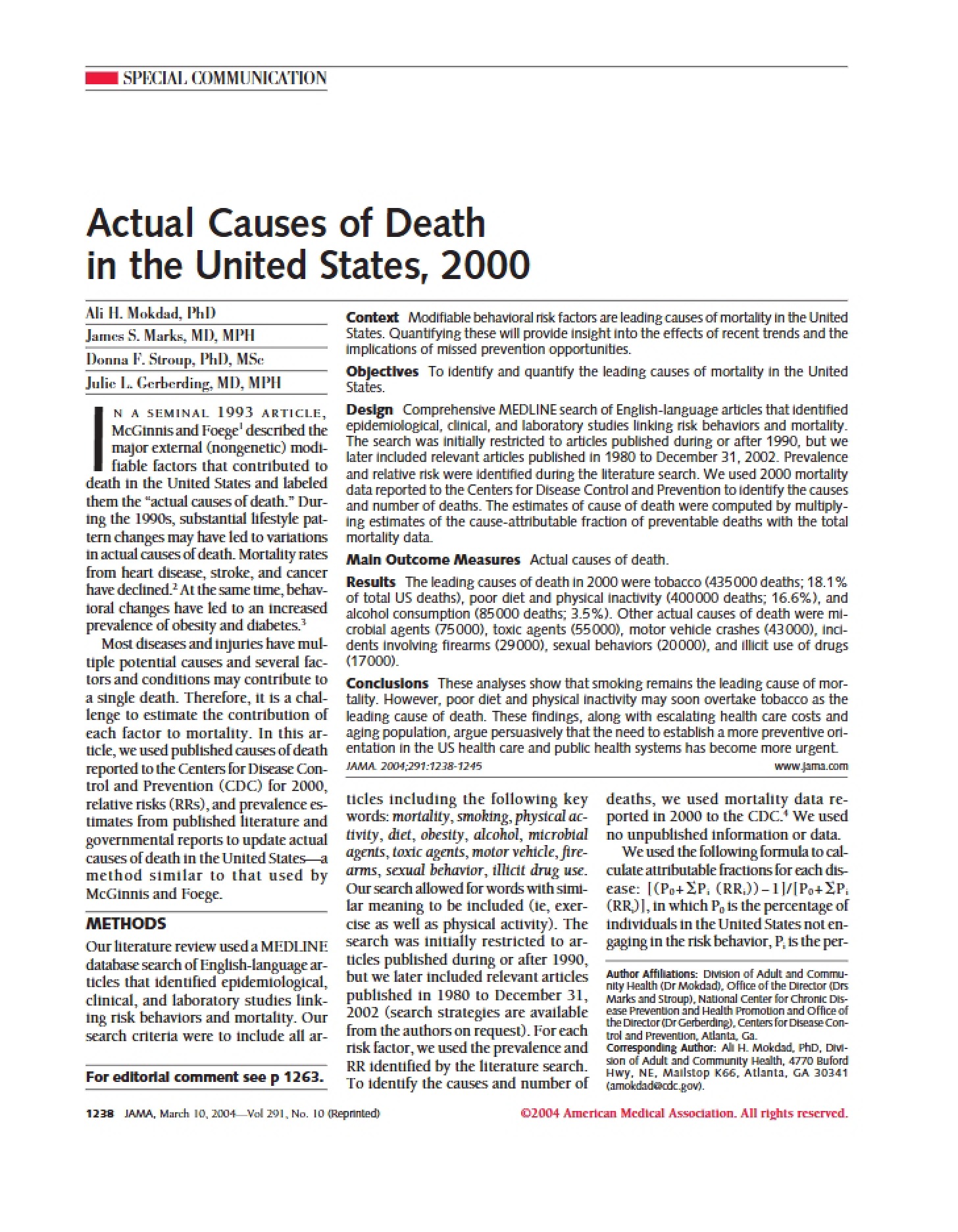 US Death Causes Actual Statistics