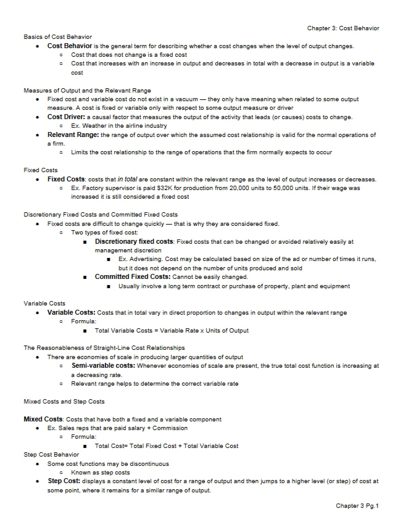 Behavior of Costs (Chapter 3)