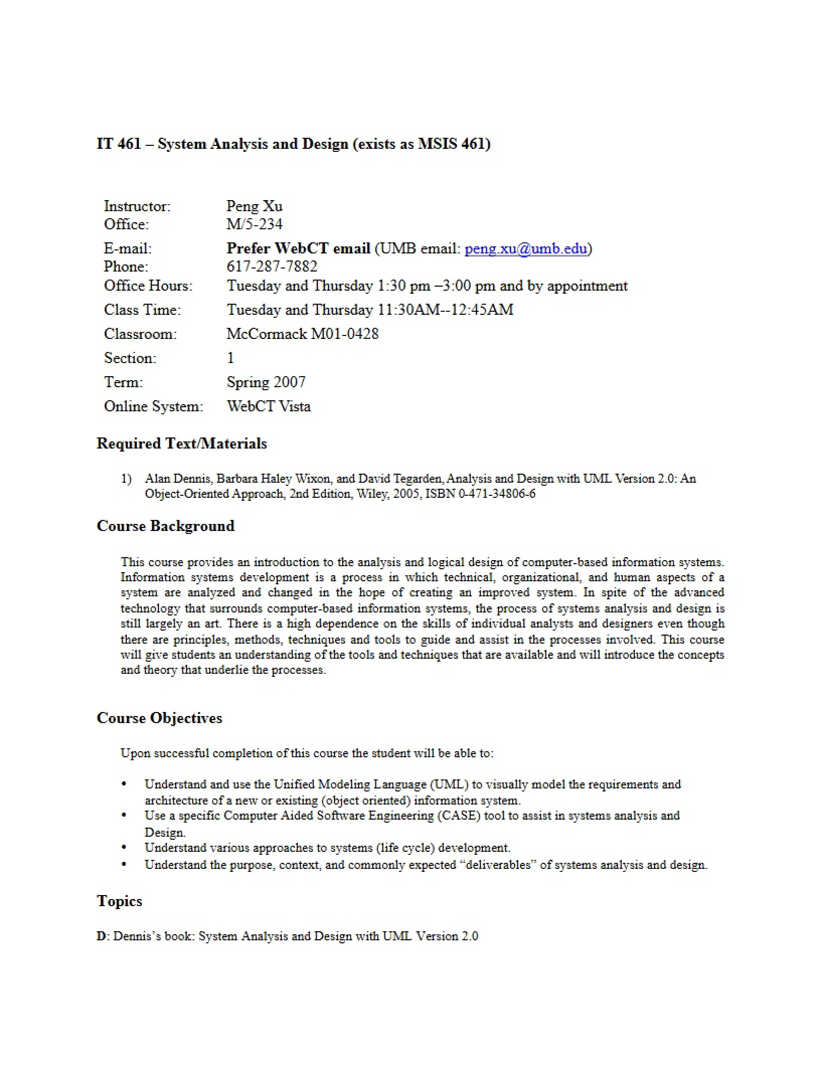 Systems Analysis Syllabus