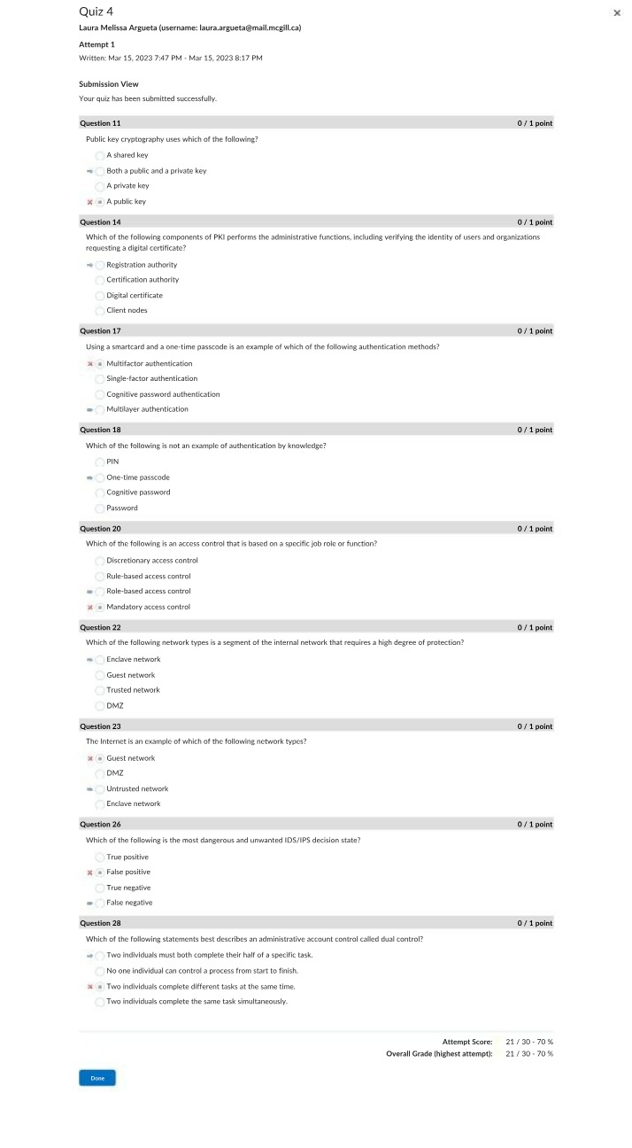 Quiz 4 - Public Key Cryptography and Authentication Methods