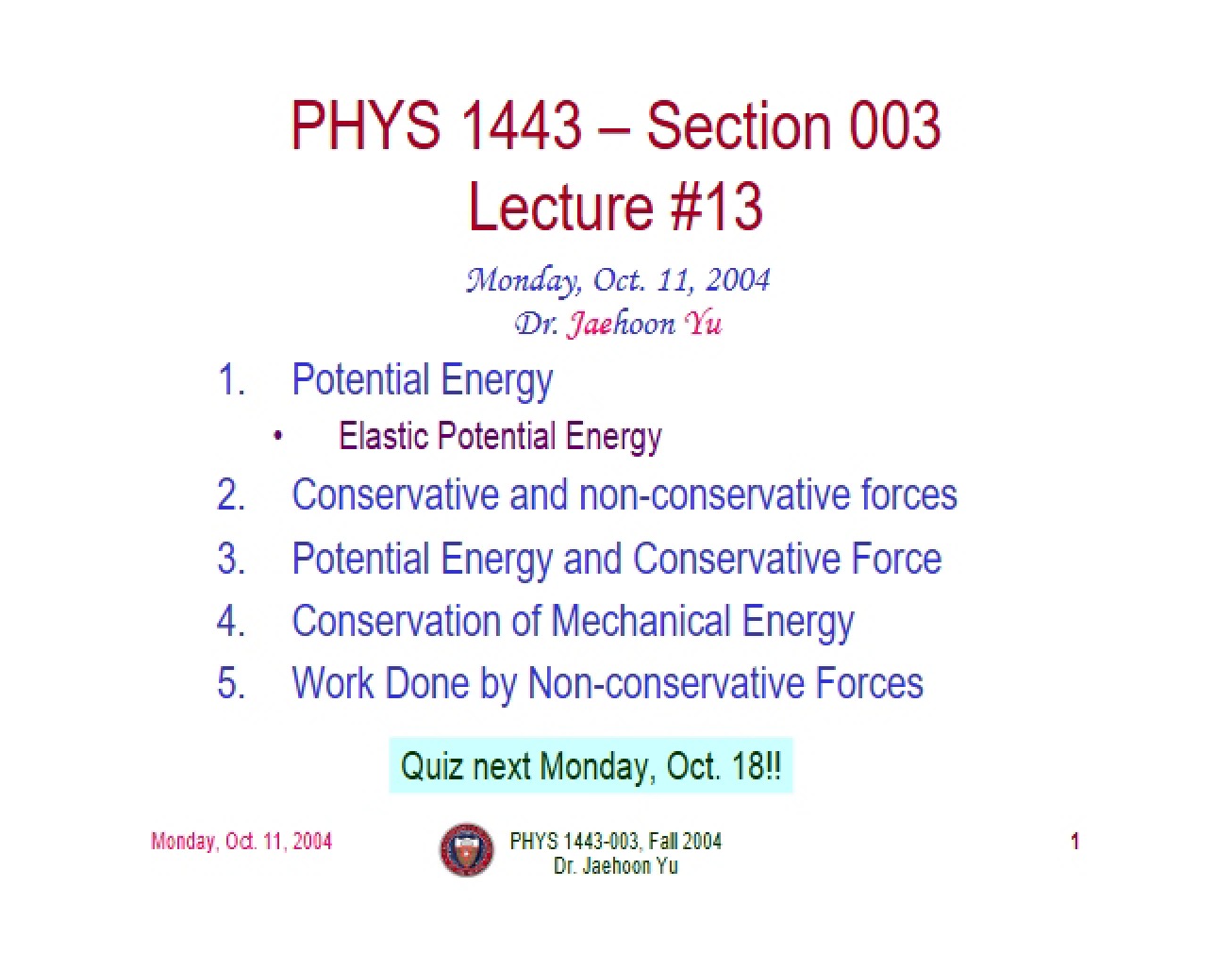 Concept of Potential Energy