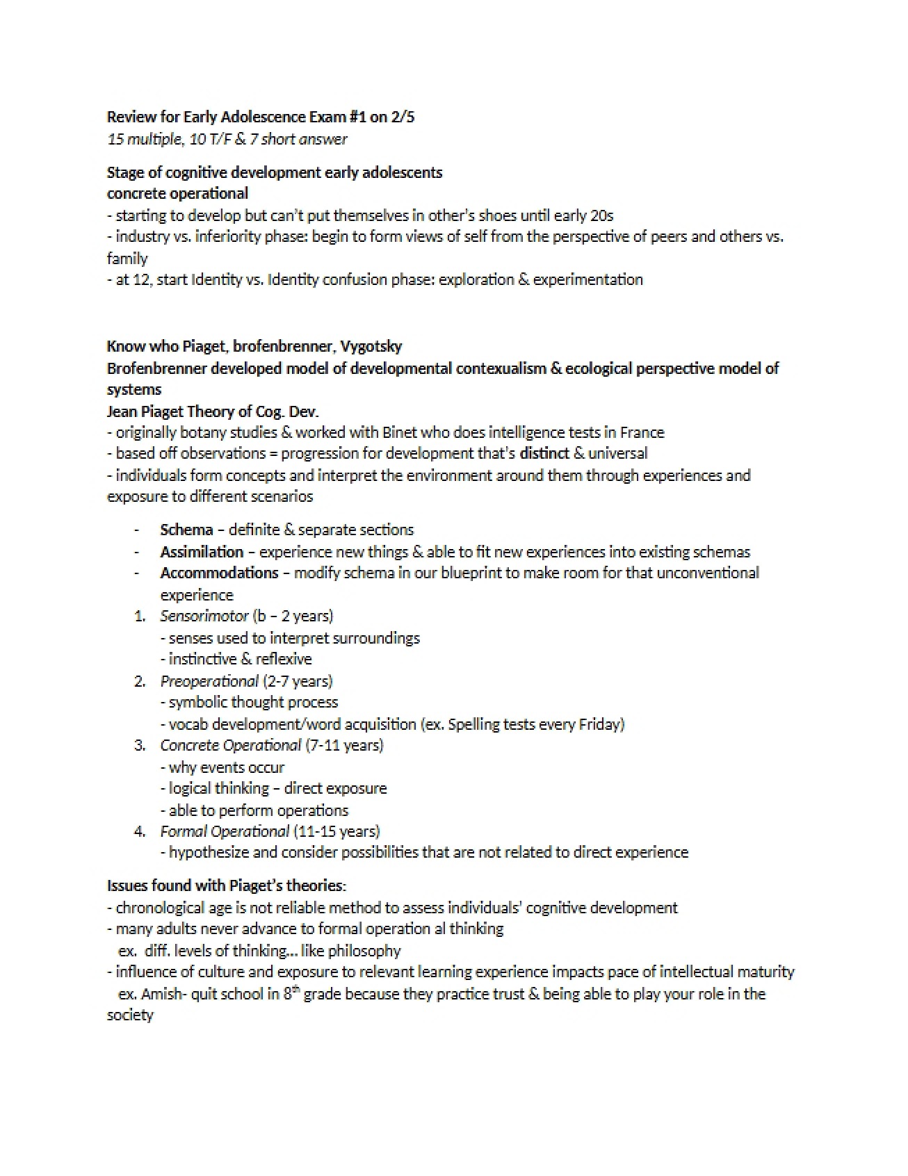 Exam 1 Review Early Adolescence