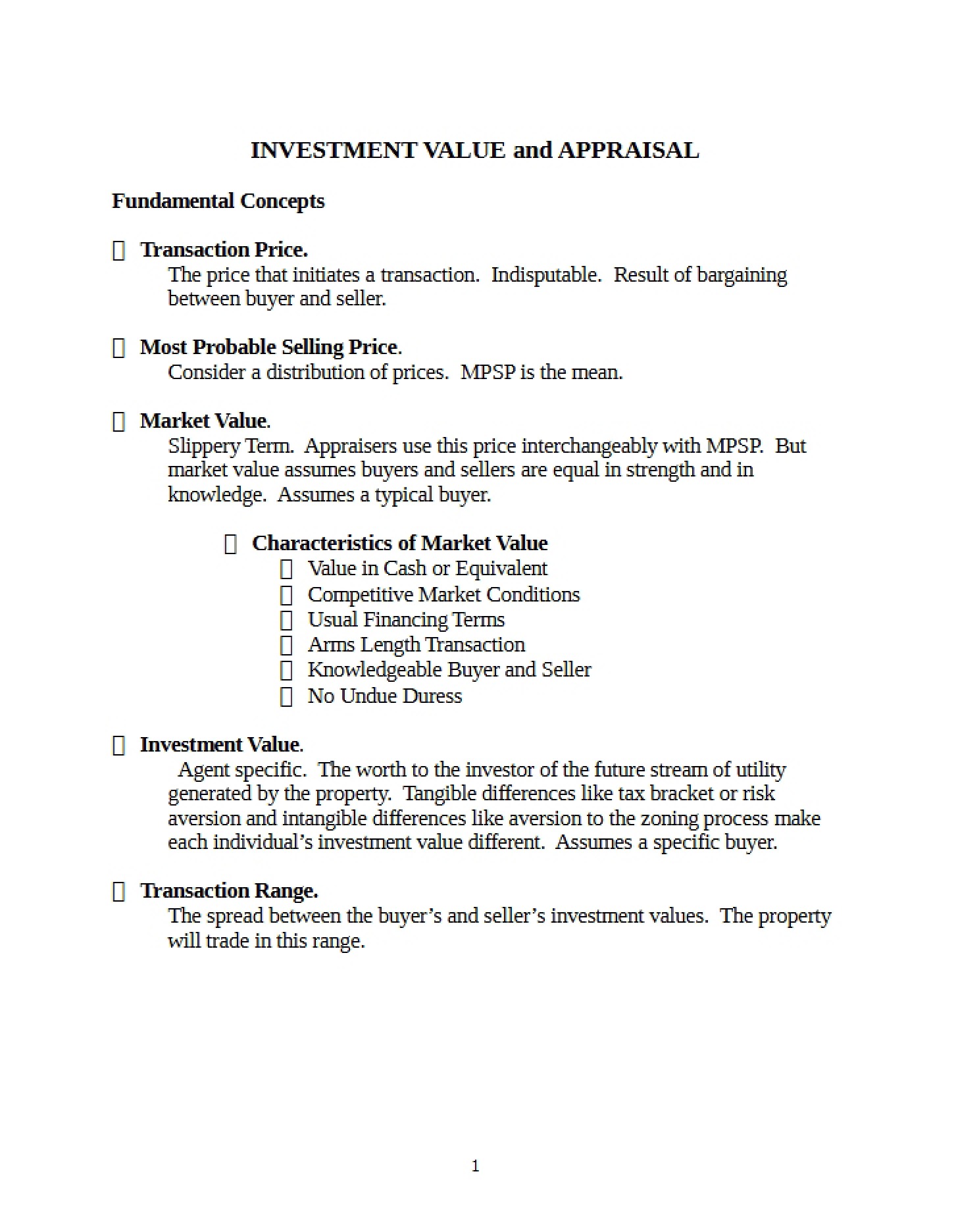 Appraisal and Investment Value