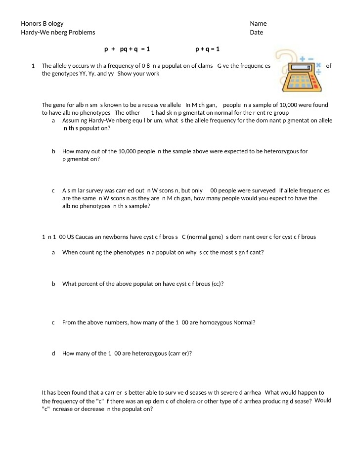 Hardy-Weinberg Practice Problems