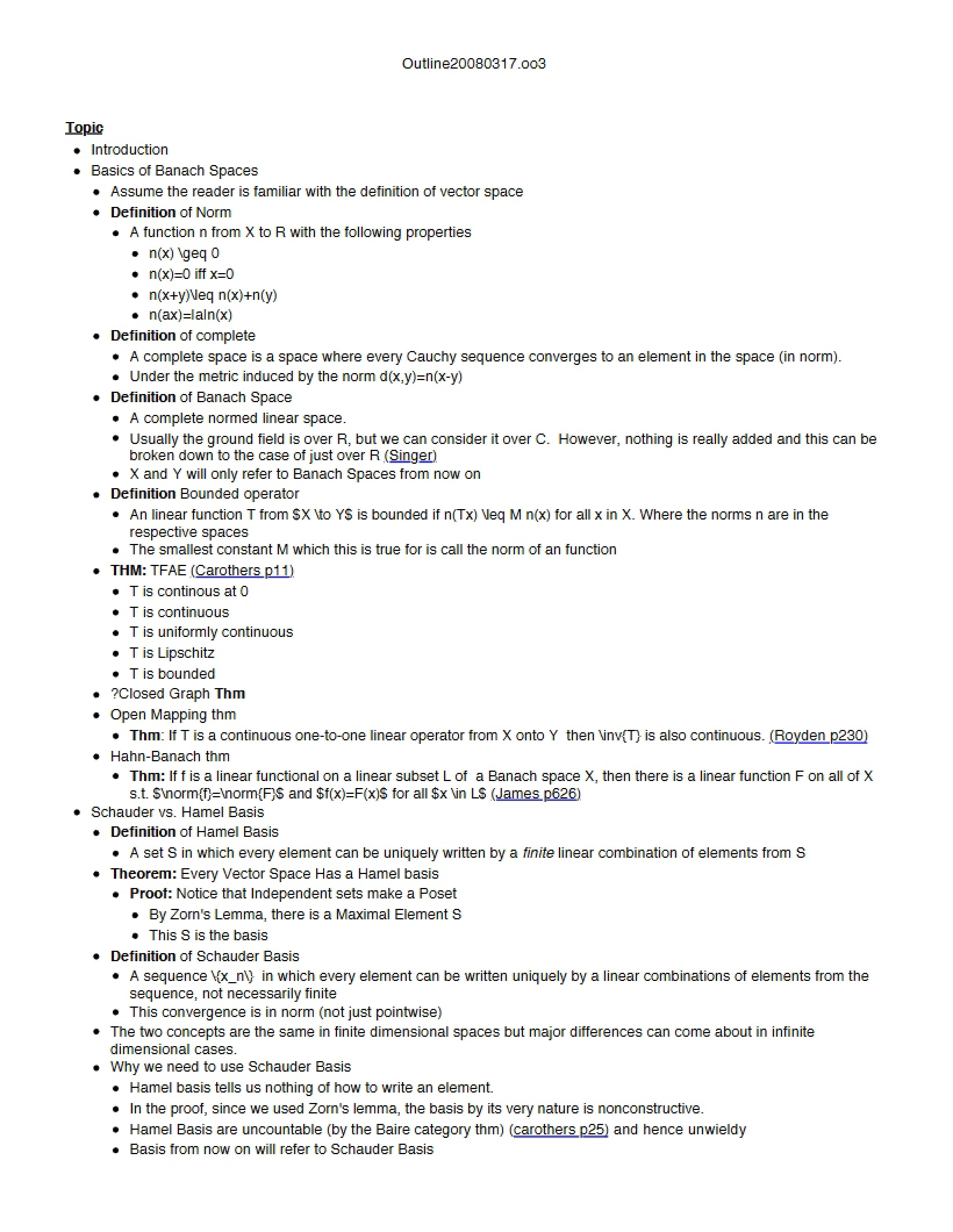 General Proseminar Outline