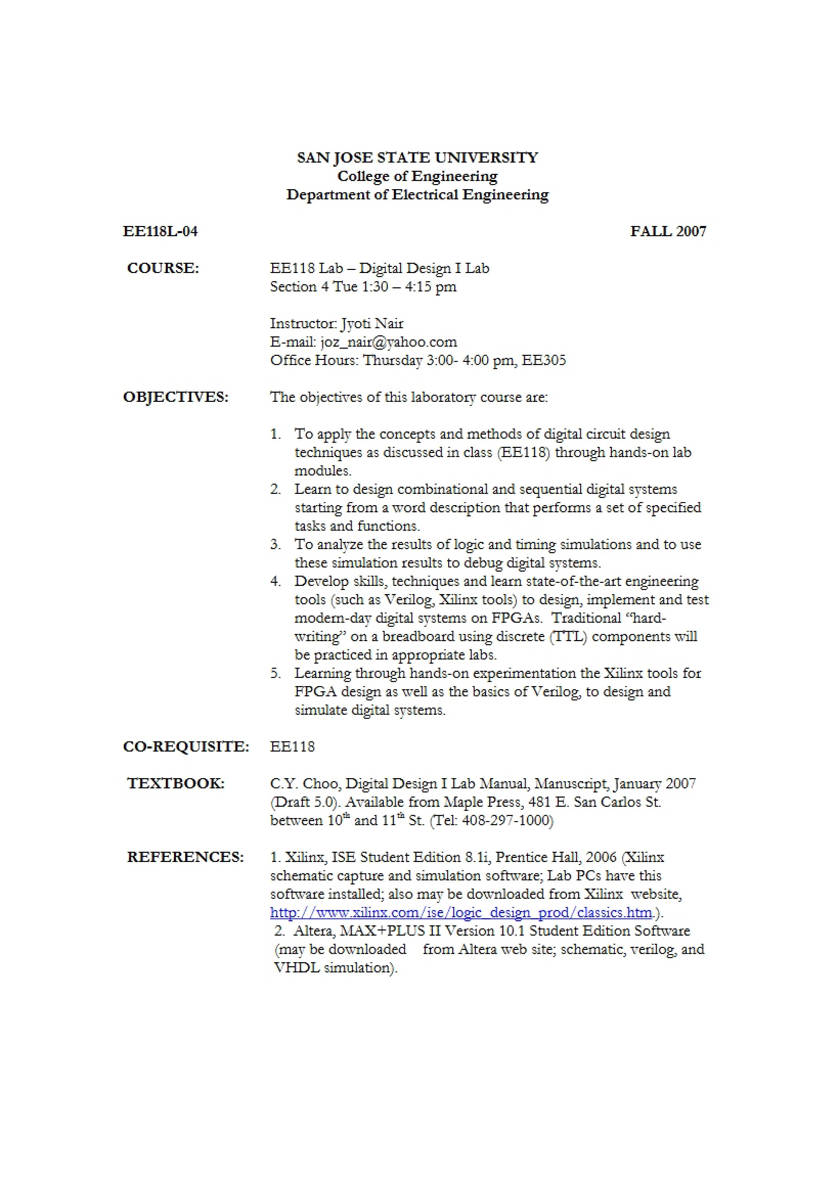 Syllabus for Digital Logic Design
