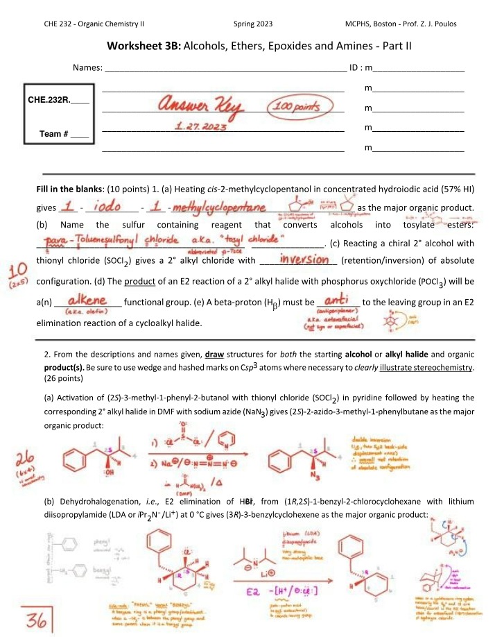 Organic Chemistry Worksheet 3B Alcohols and Ethers