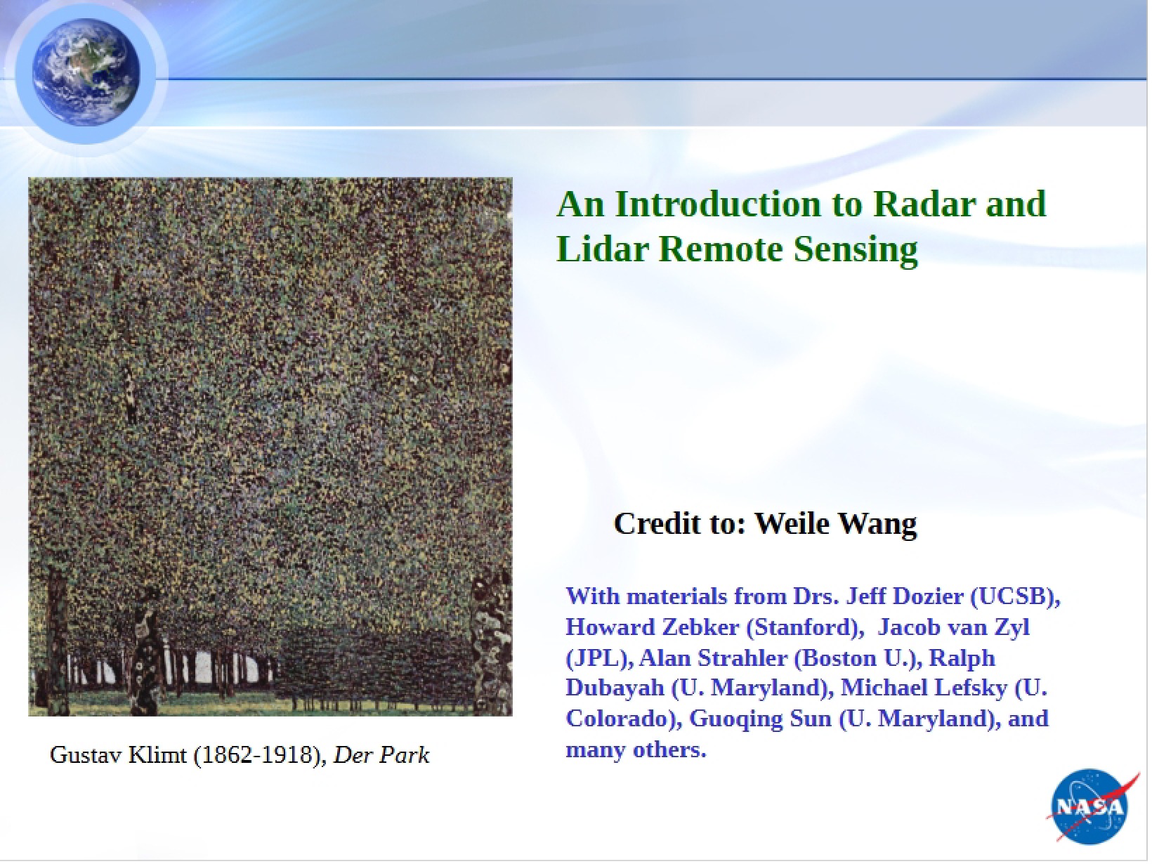 Radar and Lidar Remote Sensing Intro