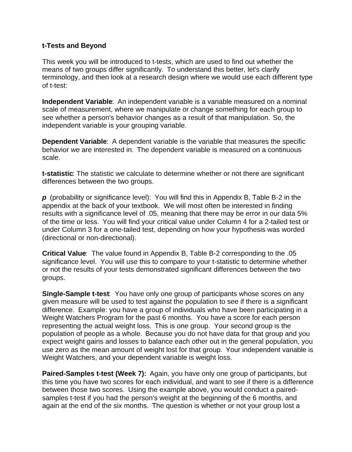 Week 7 - t-Tests and Beyond