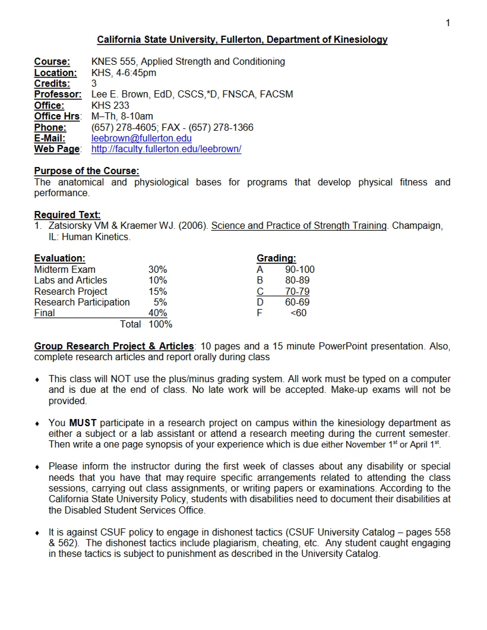 Syllabus for Applied Strength