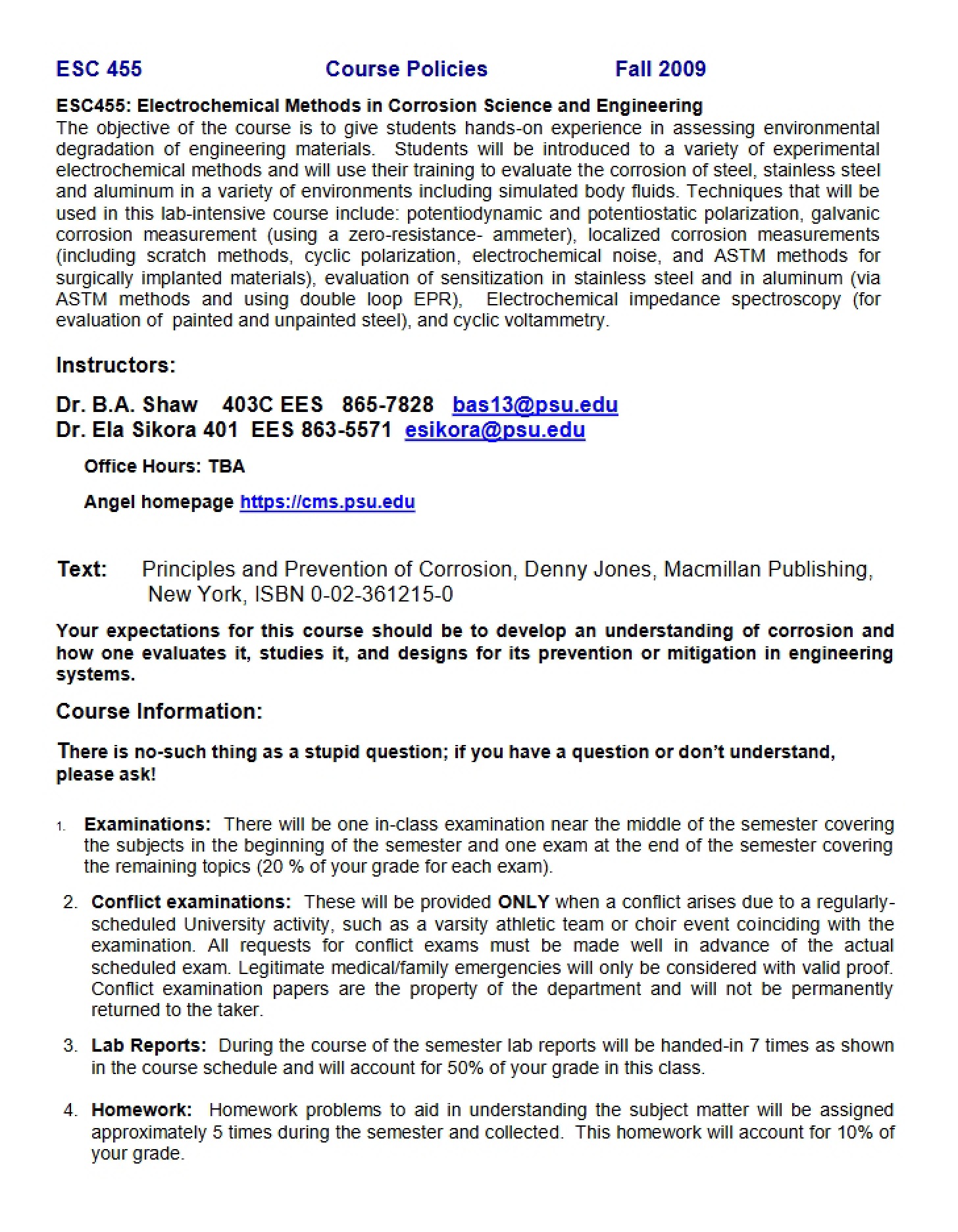 Rules and Regulations for Course