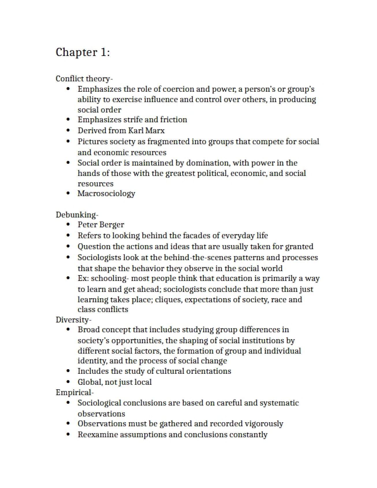 Key Terms for the First Exam in General Sociology