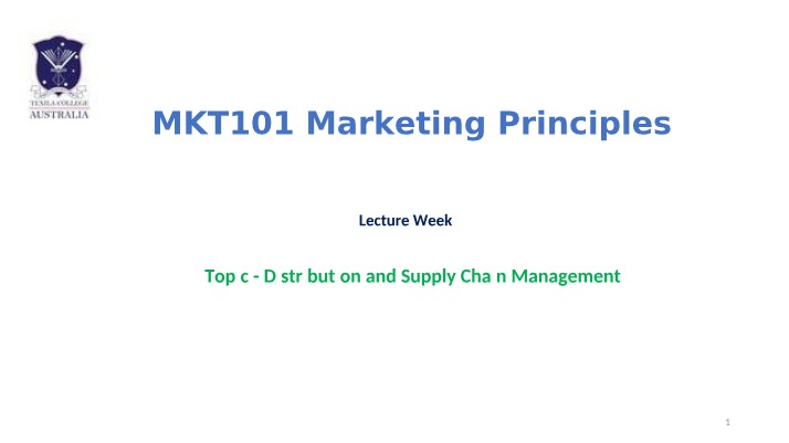 Marketing Principles - Lecture 9