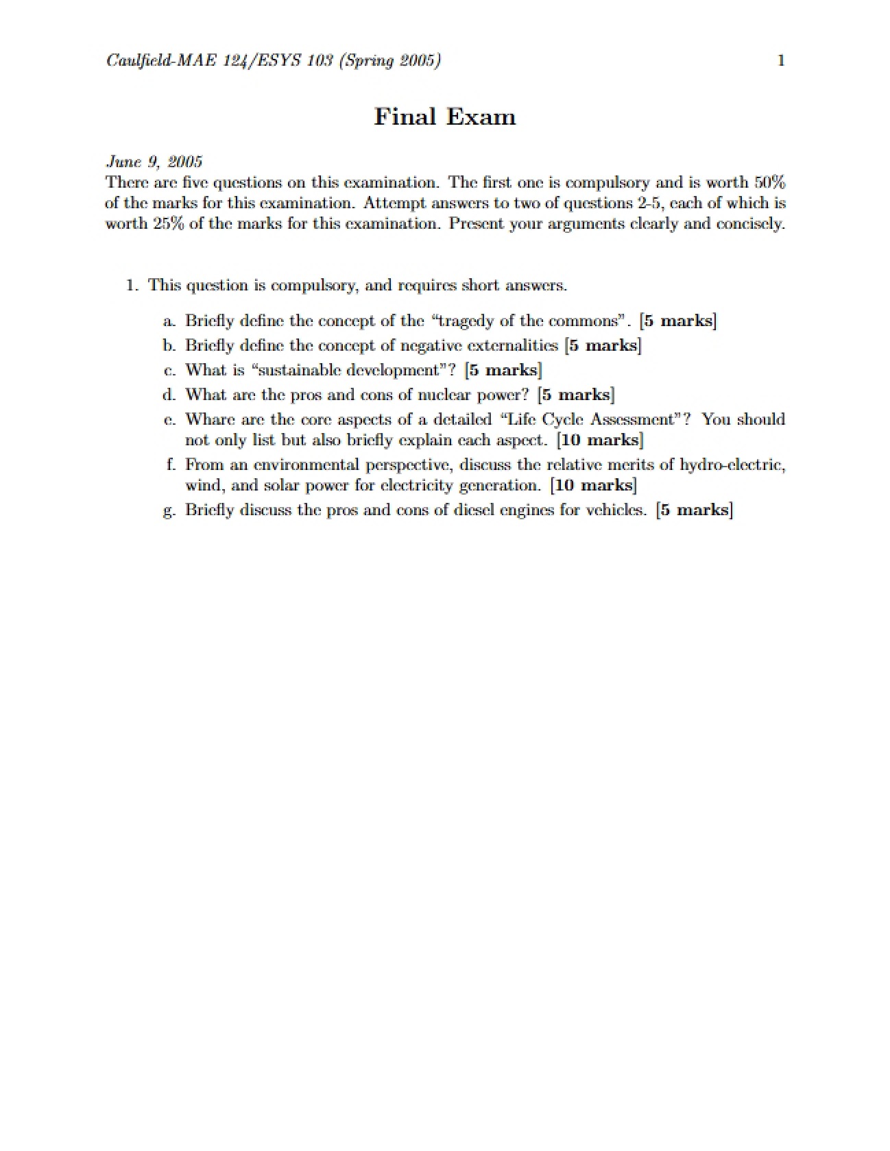 Final Exam (MAE 124)