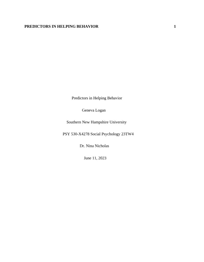 Predictors of Helping Behavior