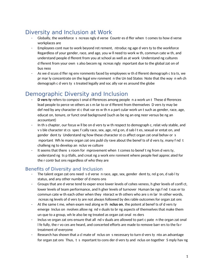Workplace Diversity and Inclusion