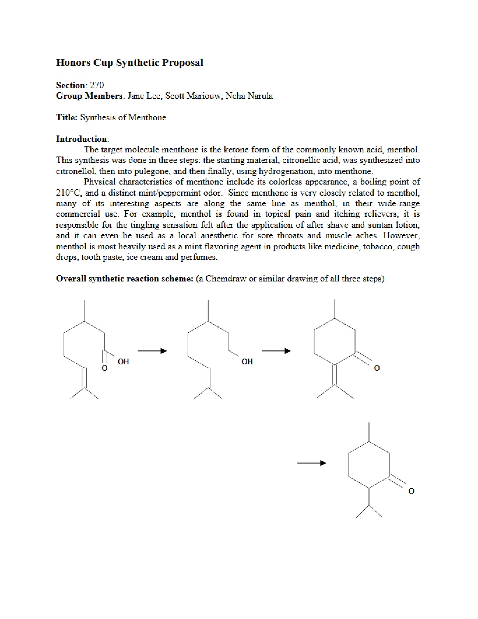 Honors Cup Synthesis Proposal