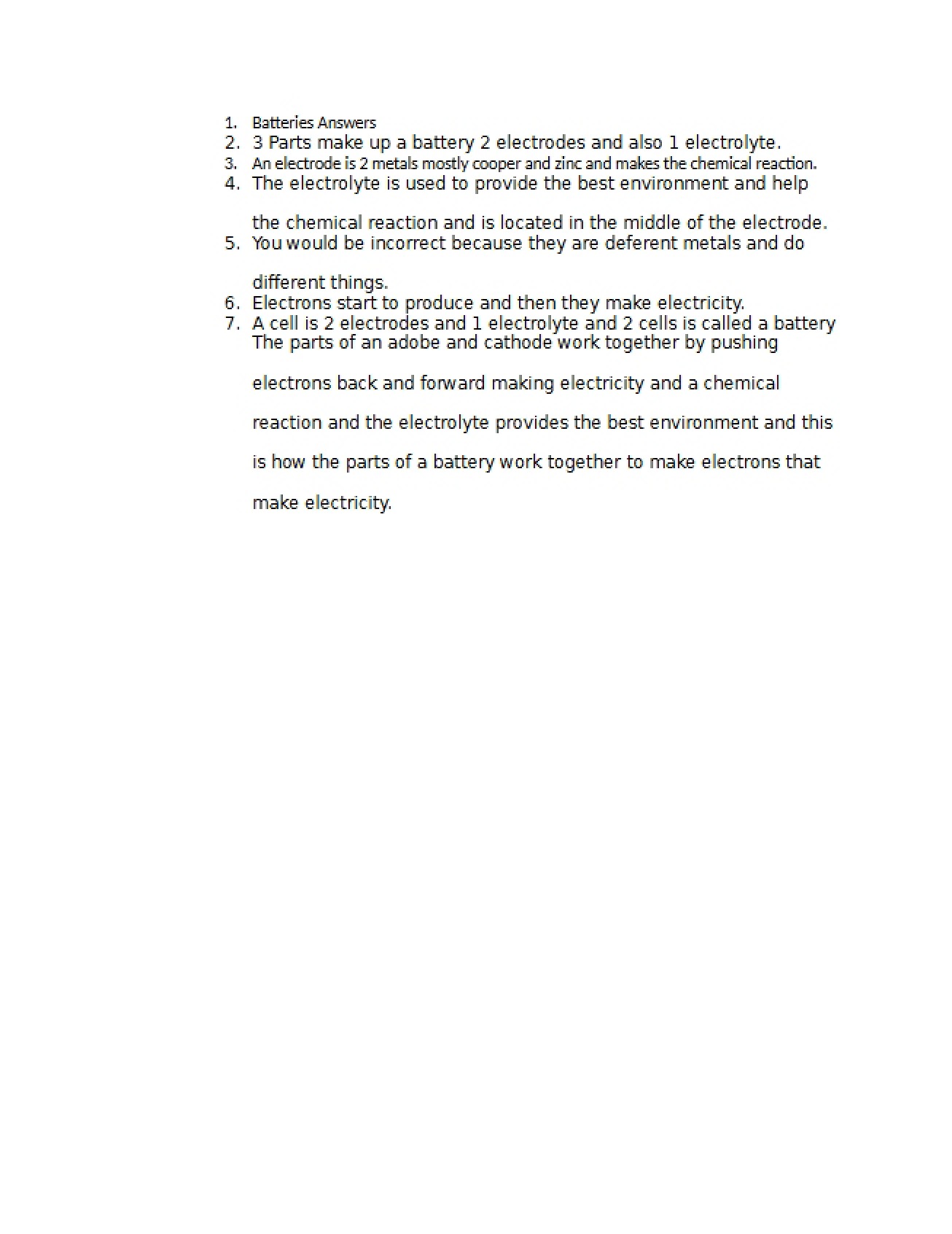 Answer Key for Battery-Related Questions