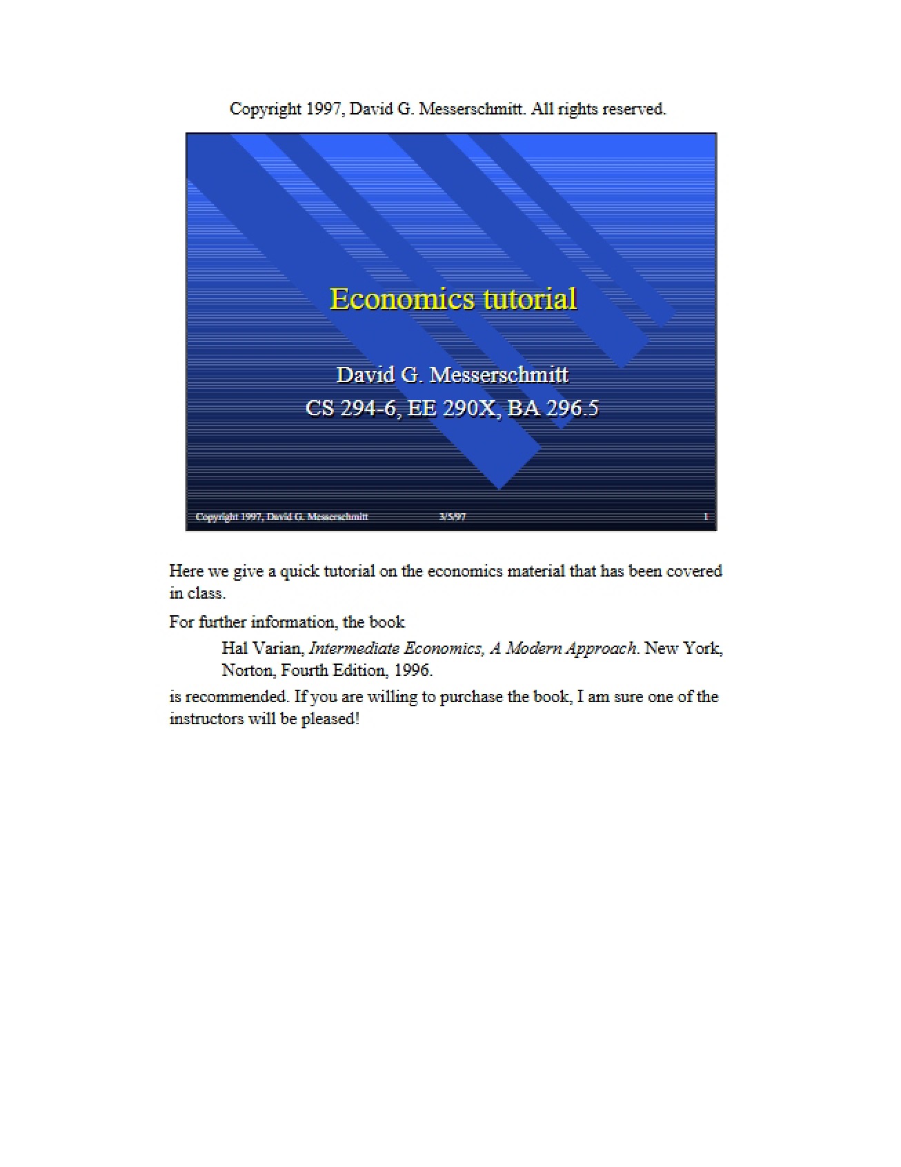 Tutorial on Economics