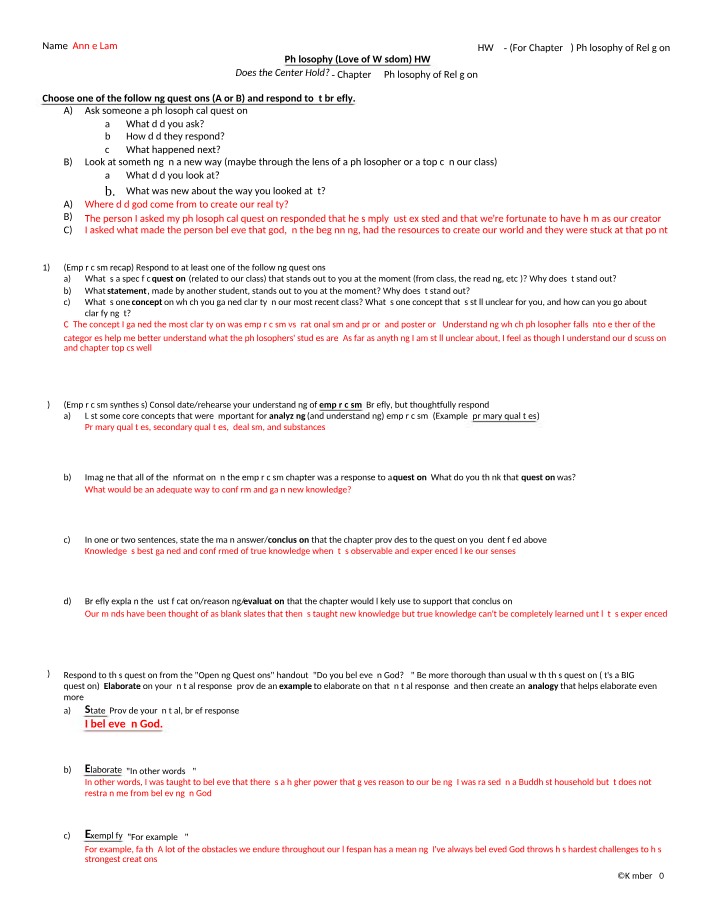 Philosophy of Religion - Asking Questions
