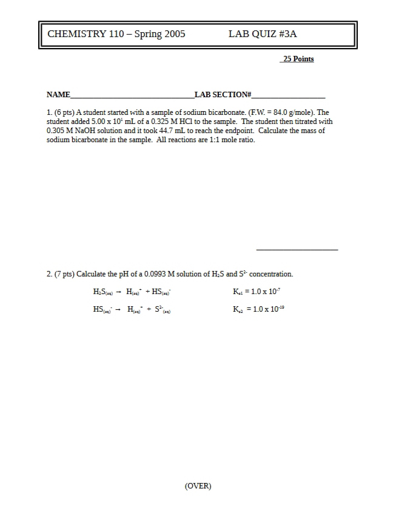 Quiz 3A for Chemistry