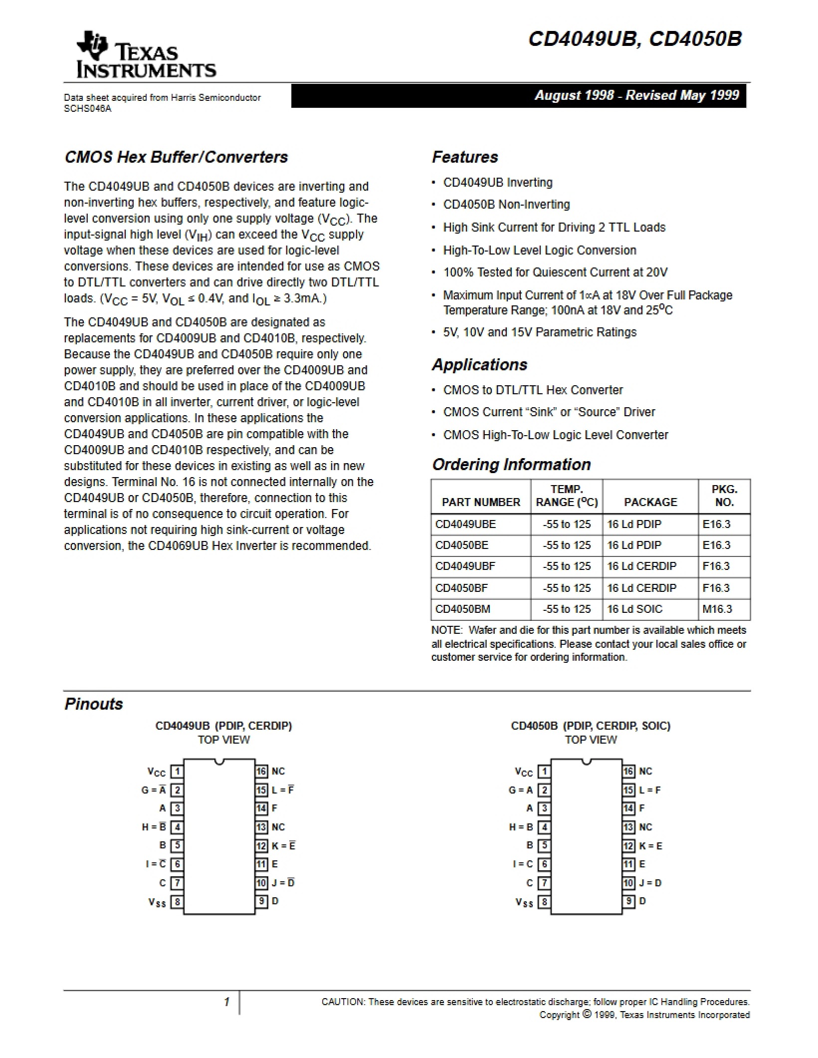 Hex Buffer-Converters (CMOS)