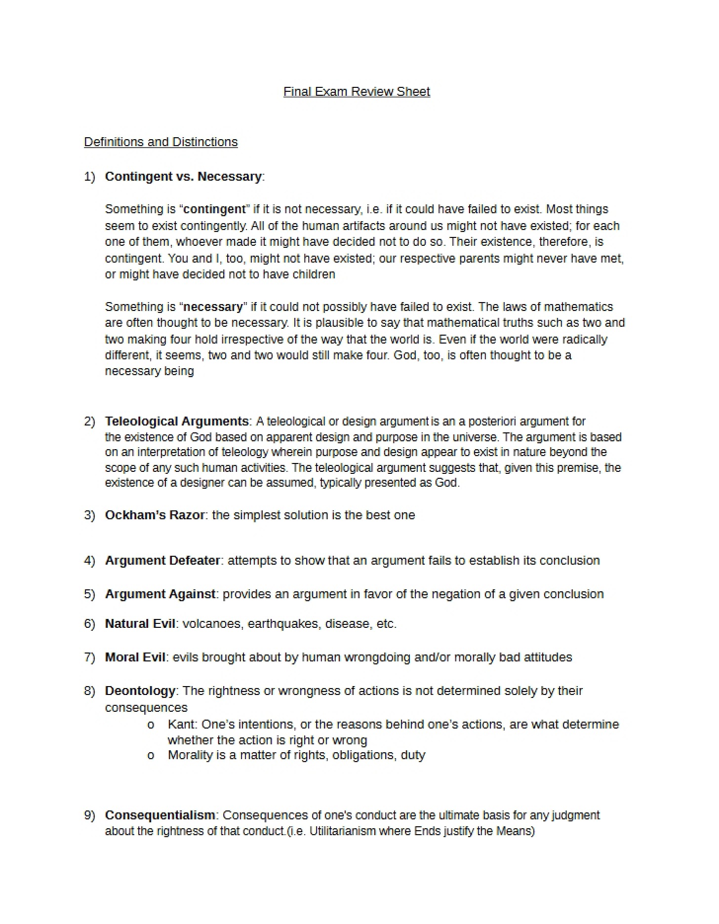 Review Sheet for Final
