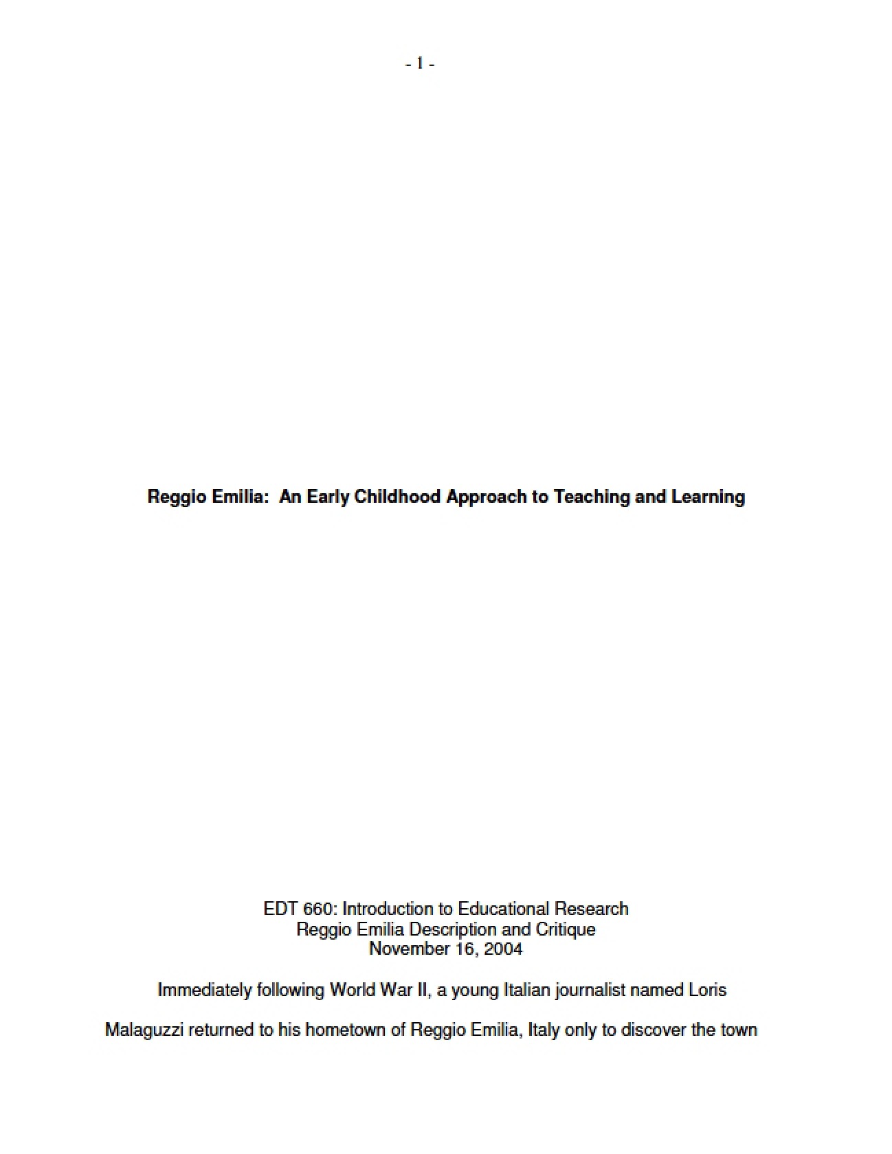 Teaching and Learning: Early Childhood Approach