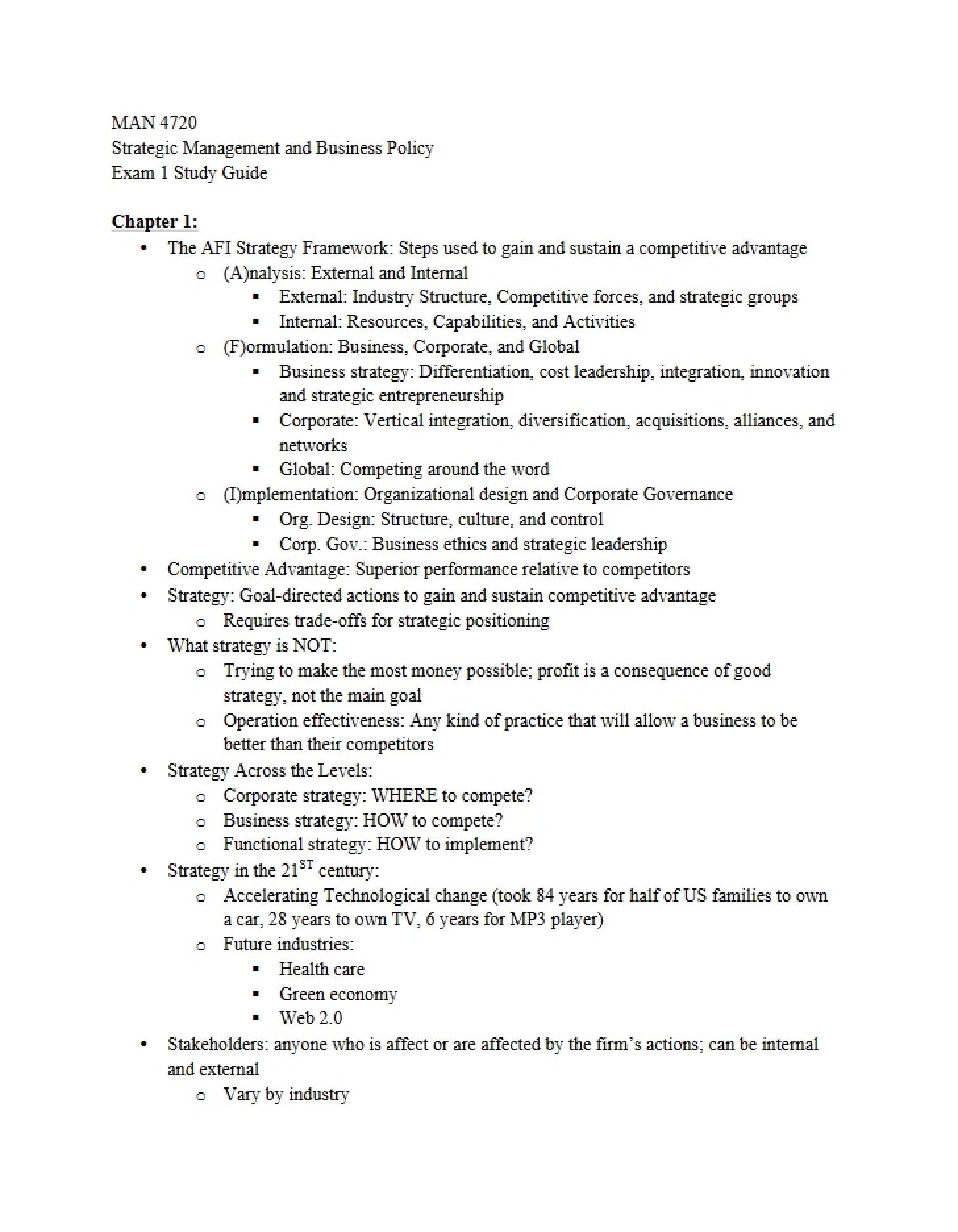 Guide for Exam 1