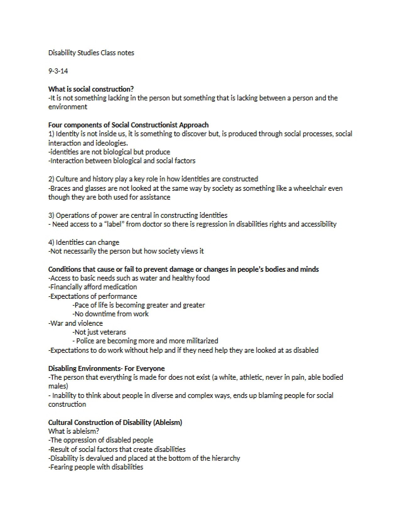 Disability Studies Lecture Notes
