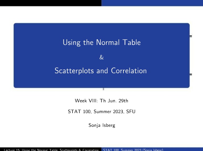 Lecture 15 - Normal Table, Scatterplots, and Correlation
