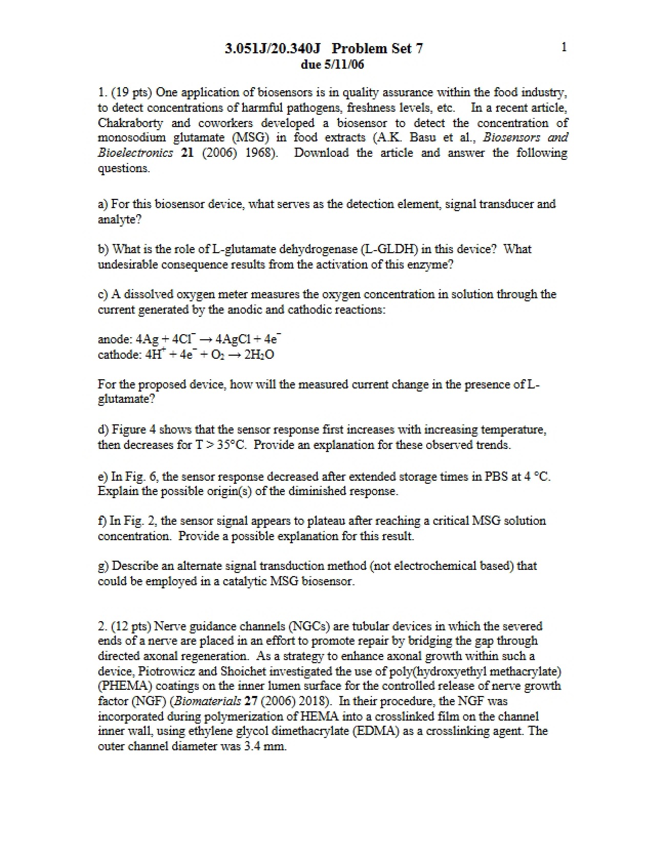 Seventh Problem Set