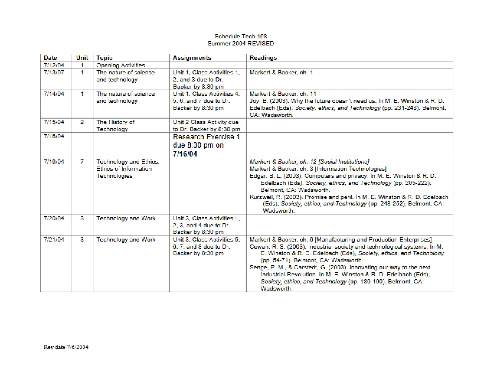 Course Timeline