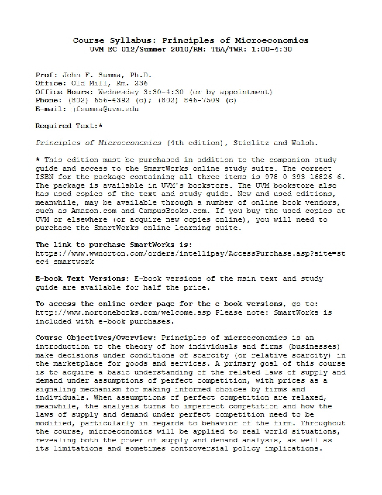 Principles of Microeconomics Syllabus