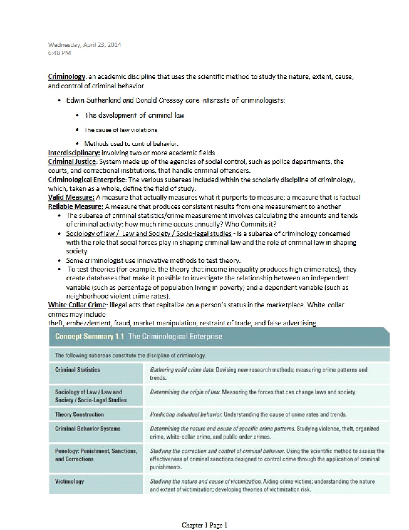 Criminology Concepts