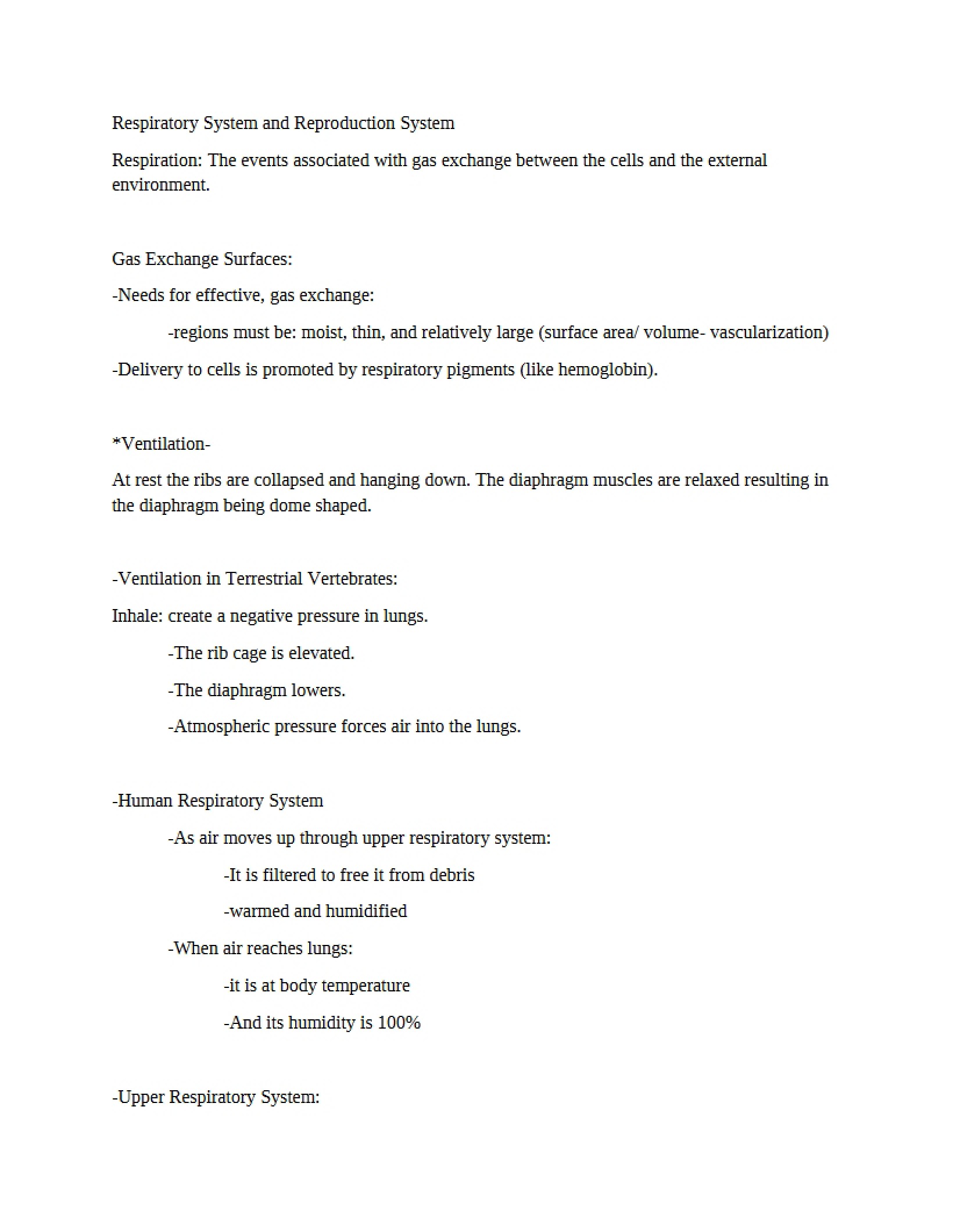 Reproduction and Respiratory Systems
