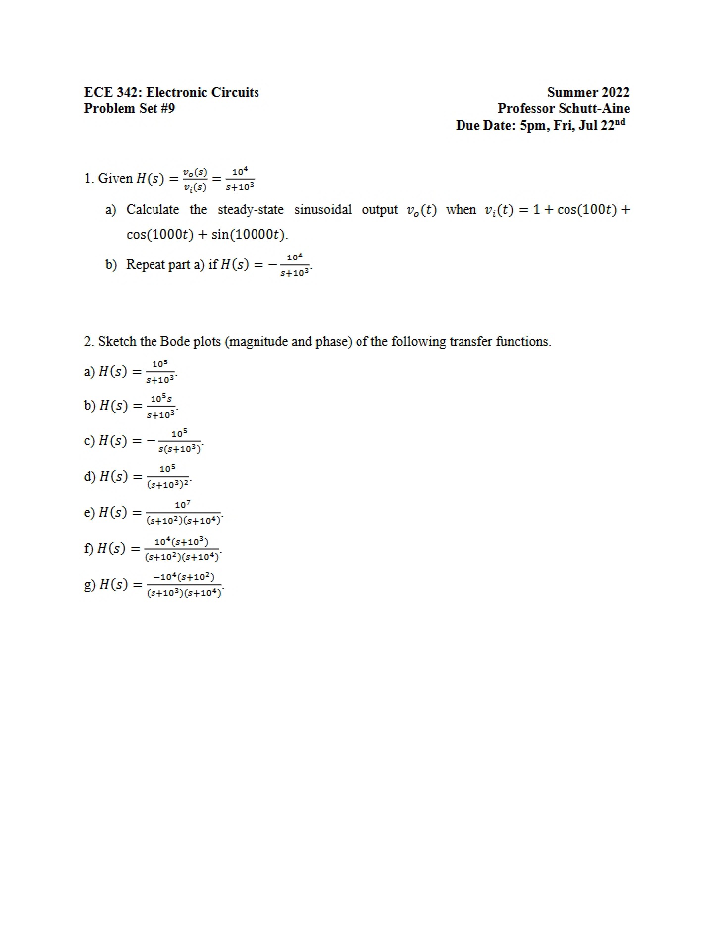 Ninth Problem Set