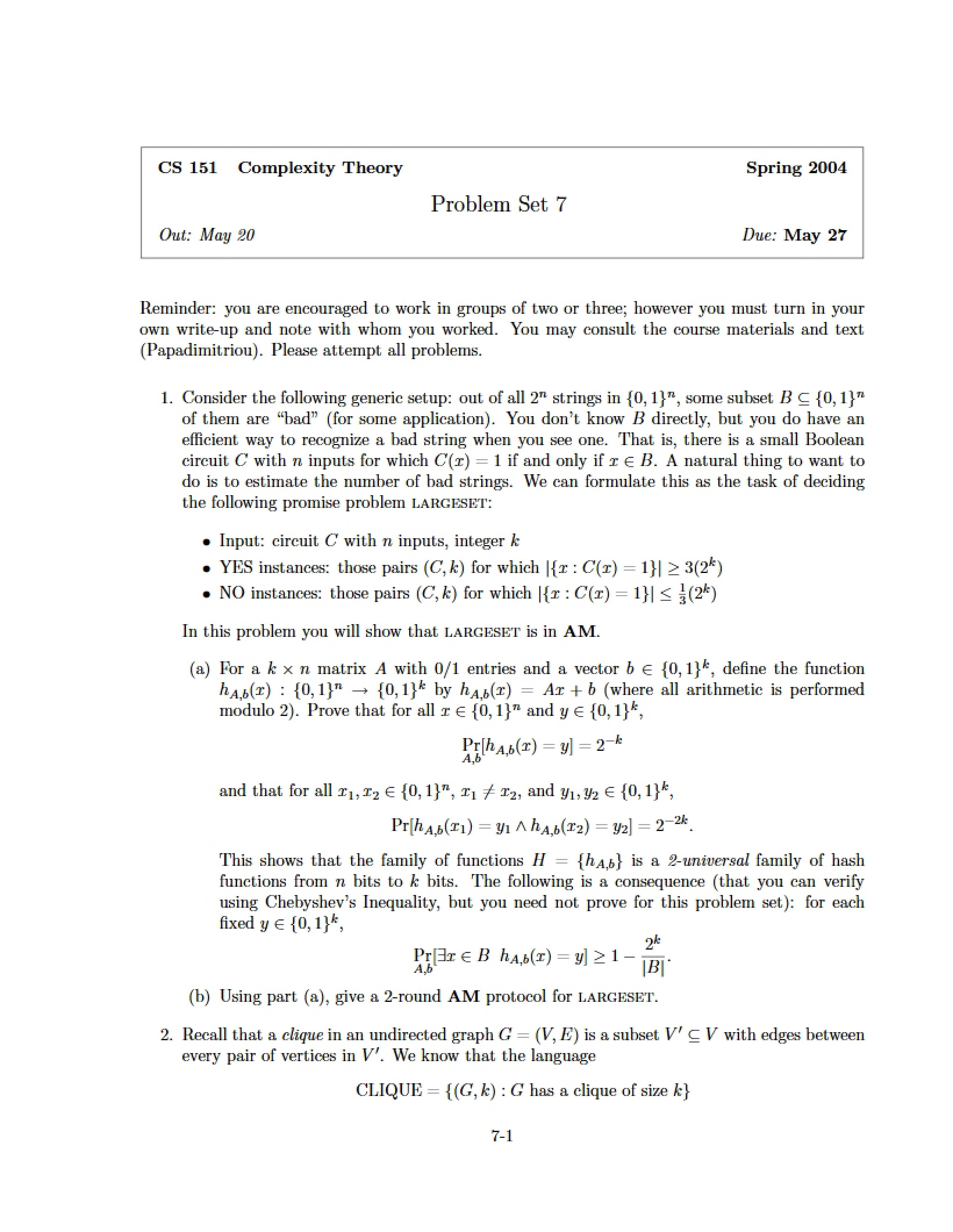 Seventh Problem Set