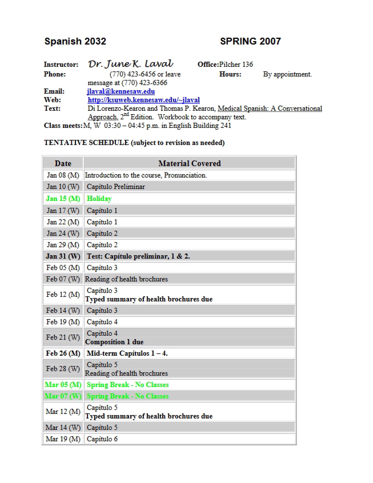 Course Syllabus for SPAN 2032 Hybrid