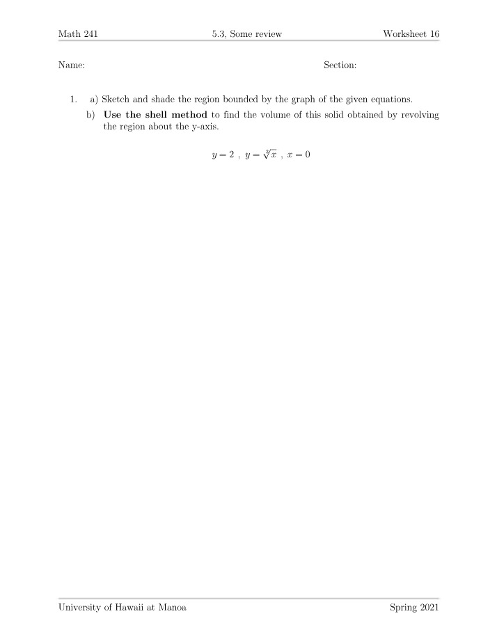 Worksheet 16 - Finding Volumes and Sketching Regions