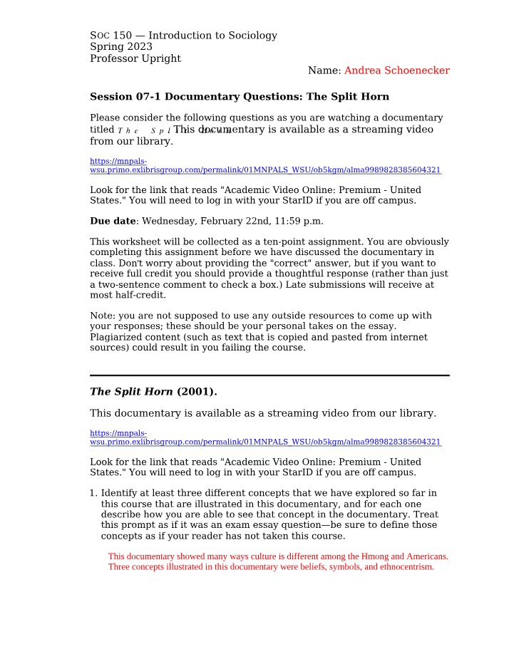 Worksheet for The Split Horn