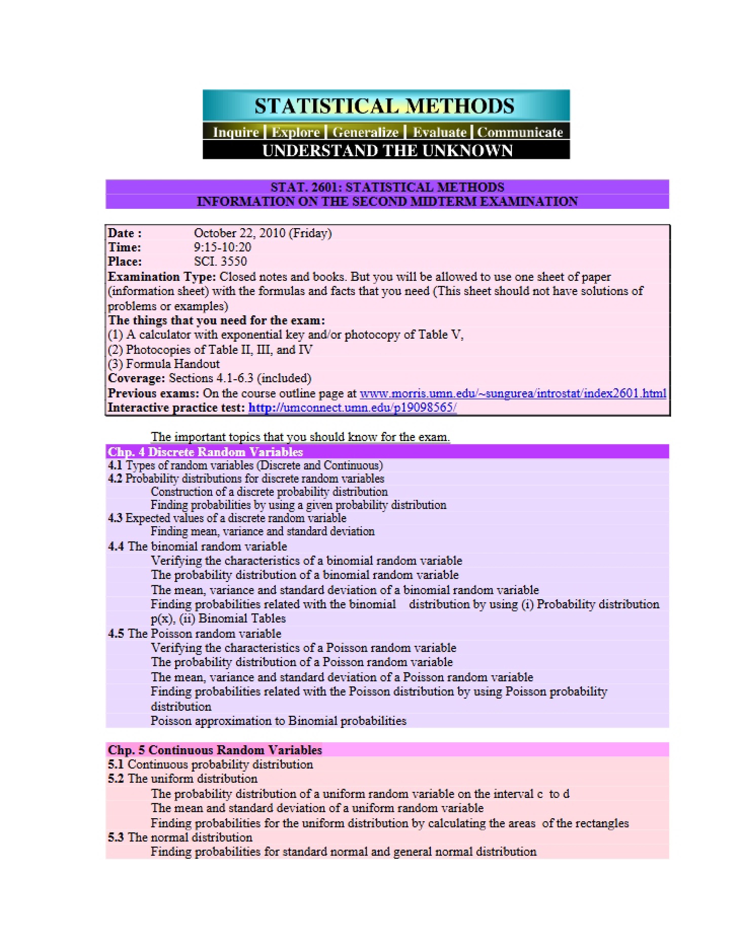 Info for Midterm Exam