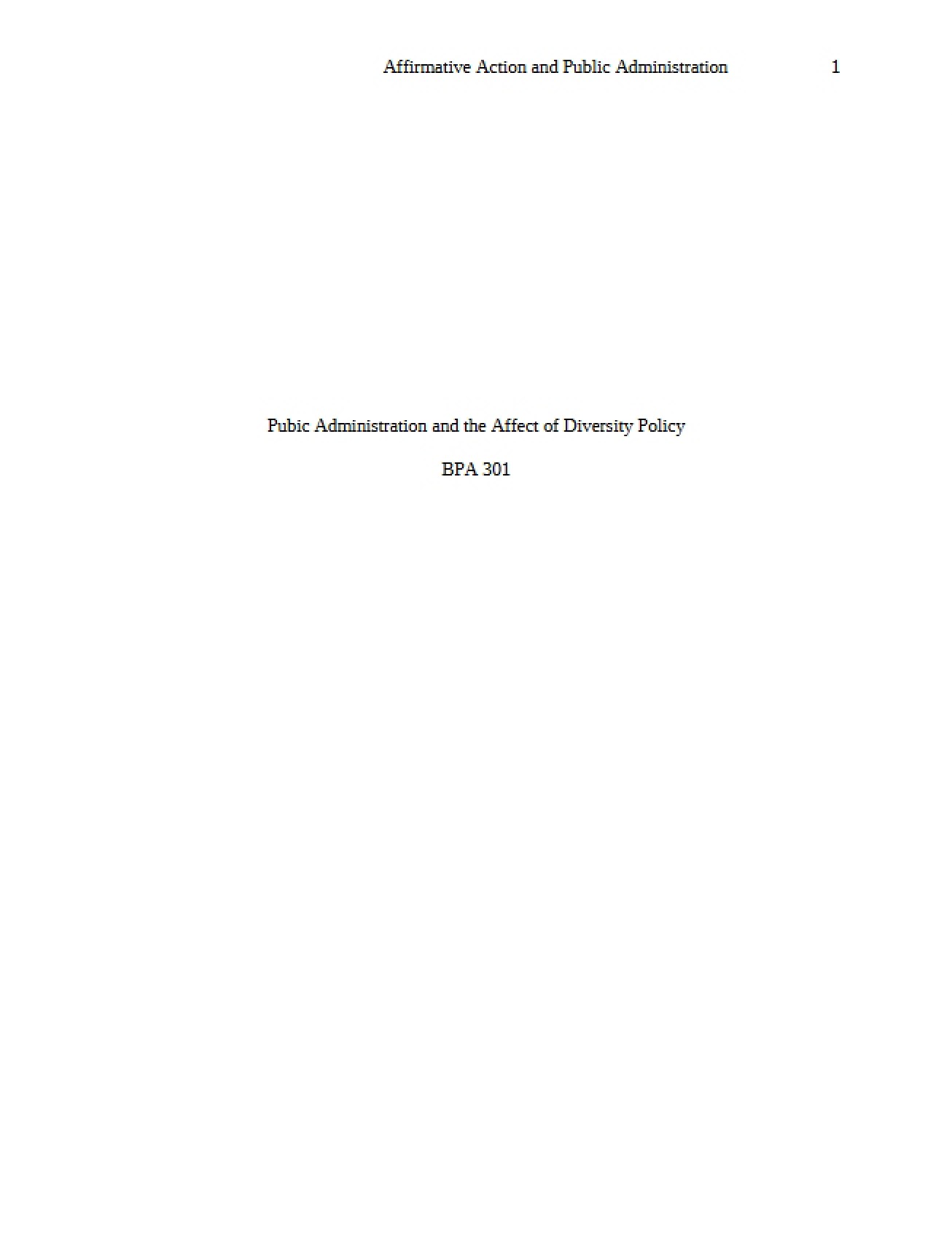Diversity Policy and Public Administration