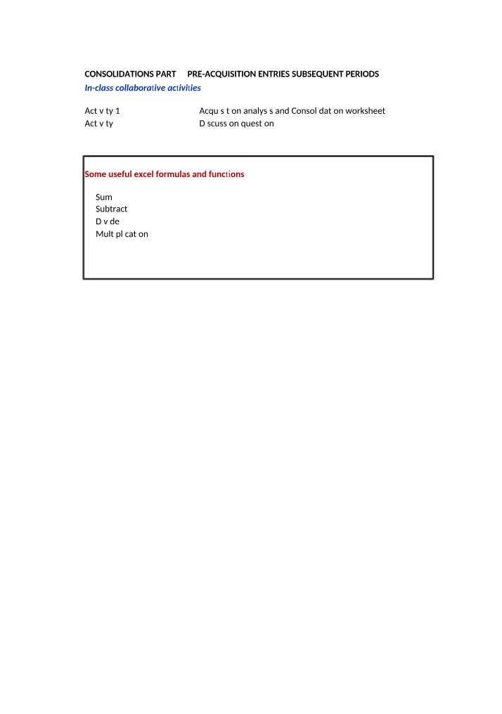 Study Resource for Consolidation and Acquisition Analysis