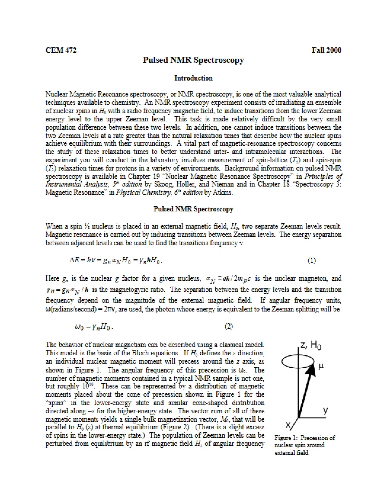 Spectroscopy using Pulsed NMR